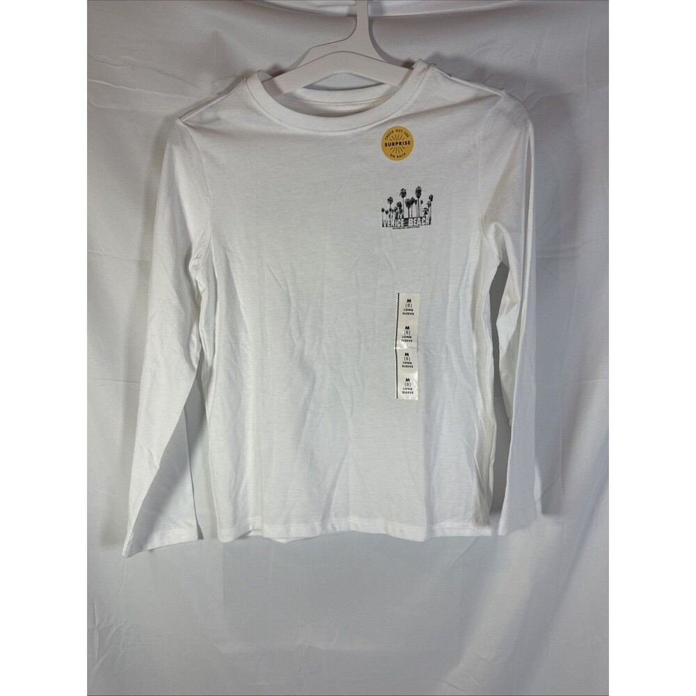 Cat & Jack Unisex Kids M (8) White Long Sleeve Cotton Skateboard Graphic Tee